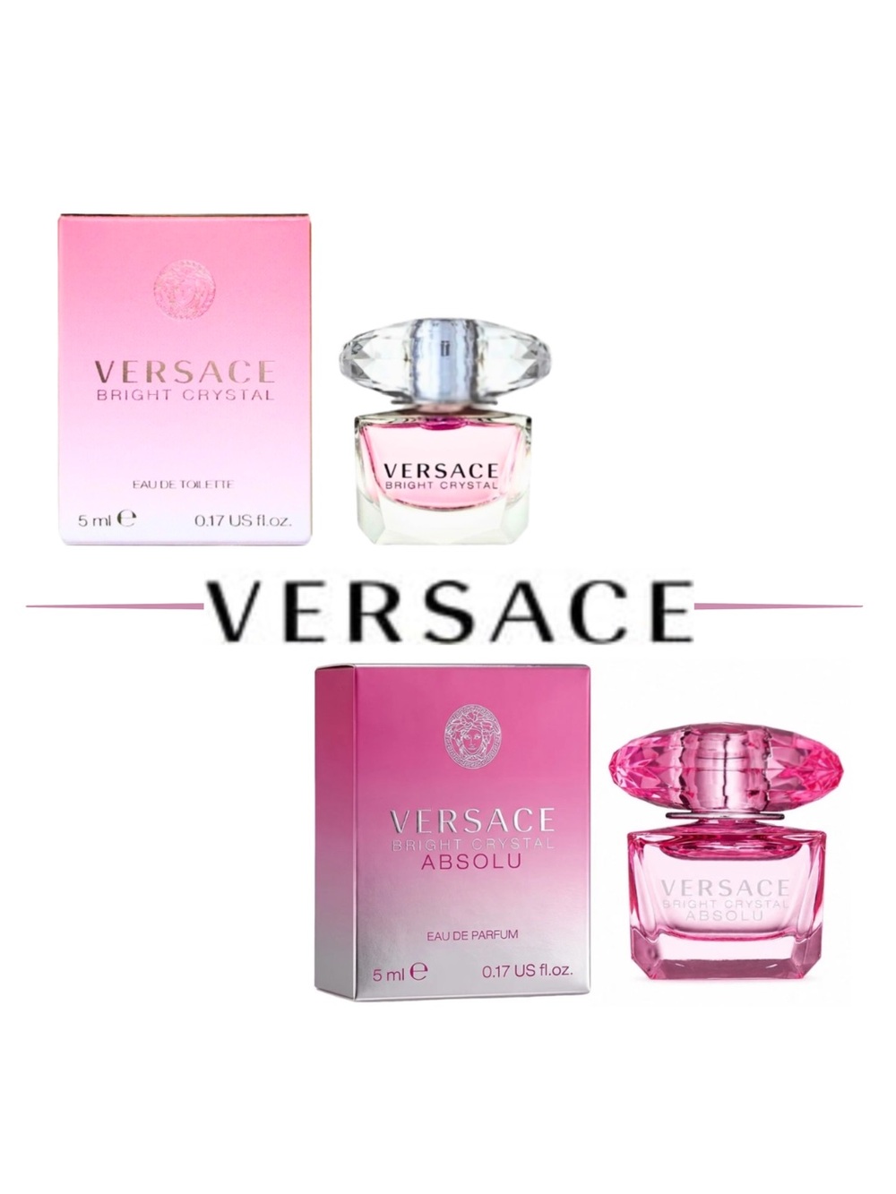 VERSACE Bright Crystal EDT & Bright Crystal Absolu EDP Set - .17 oz ea.
